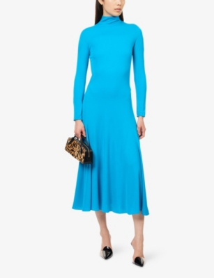 Alaïa Womens Heart Cut-out Fluid-jersey Midi Dress Turquoise In Animal Print
