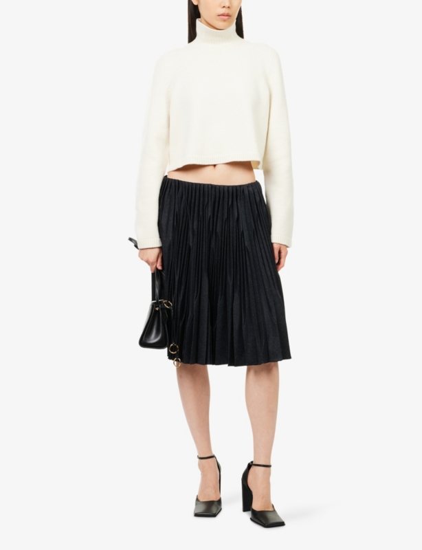 Pleated High-Rise Wool-Garbadine Mini Skirt