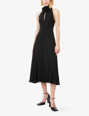 Alaïa Womens Alaia High-neck Flower Woven Midi Dress In Black