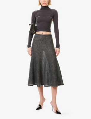 Alaïa Womens Anthracite Cut-out Lon-sleeves Stretch-woven Top In Gray