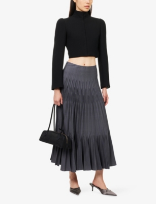 Alaïa Womens Acier Pleated Flared Stretch-silk Maxi Skirt In Gray