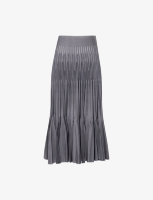 Alaïa Womens Acier Pleated Flared Stretch-silk Maxi Skirt In Gray