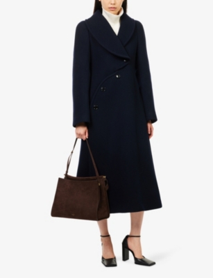 Alaïa Womens Minuit Curved Double-breasted Virgin-wool Coat In Blue