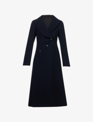 Alaïa Womens Minuit Curved Double-breasted Virgin-wool Coat In Blue