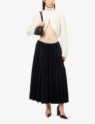 Alaïa Womens Marine Pleated Flannel Wool Midi Skirt In Black