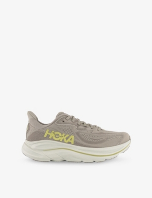 Deckers Hoka Mens Raw Linen Stone Clifton 10 Knitted Low-top Trainers