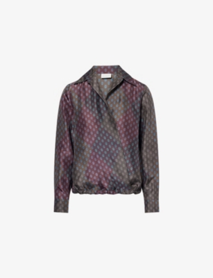 Dries Van Noten Womens Burgundy Cedal Printed Drawstring-hem Silk Shirt In Multi