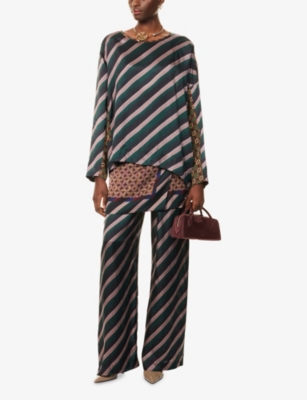 Dries Van Noten Womens Bottle Striped Drawstring Woven Trousers In Brown