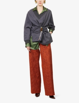 Dries Van Noten Womens Dark Grey Halcks Twist-embellished Cotton-jersey Sweatshirt In Brown