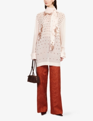 Dries Van Noten Womens Blush Chads Embellished Sheer Woven Shirt In Pink