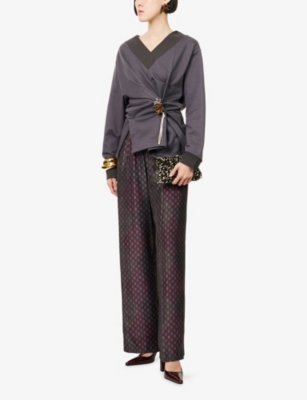 Dries Van Noten Womens Burgundy Puvis Patterned Silk Trousers In Brown
