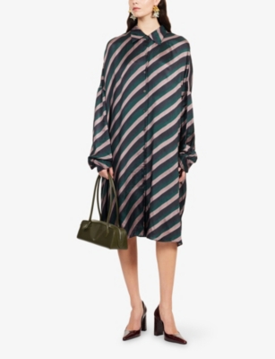 Dries Van Noten Womens Bottle Dasia Diagonal-stripe Woven Midi Dress In Multi