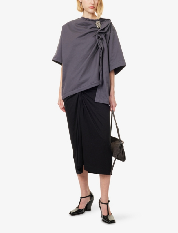 Embellished Asymmetric Cotton-Jersey Top