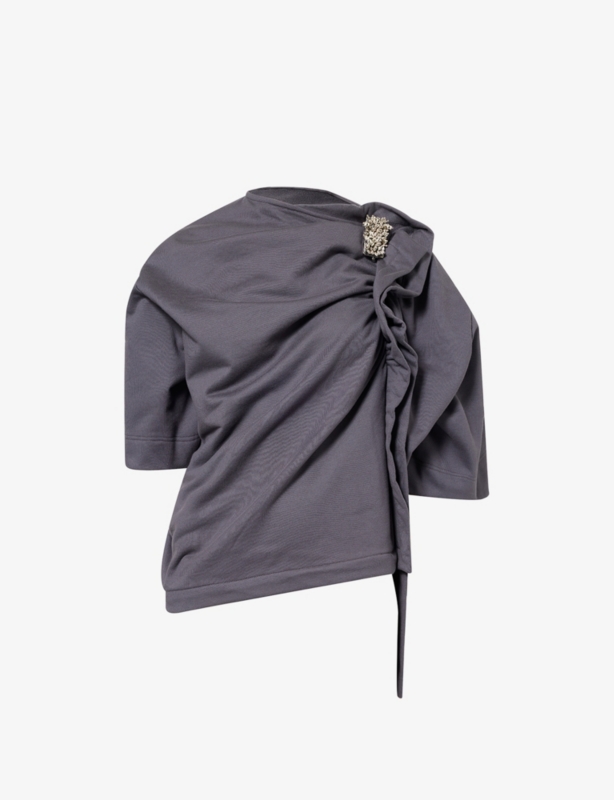 Embellished Asymmetric Cotton-Jersey Top