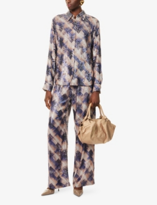 Dries Van Noten Womens Purple Sequin Curved-hem Woven Shirt In Purple