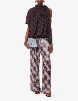 Dries Van Noten Womens Dark Purple One-sleeve Puffball Silk Top Xs In Purple