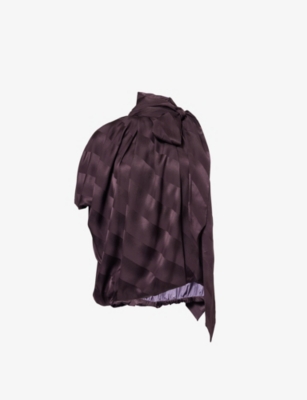 Dries Van Noten Womens Dark Purple One-sleeve Puffball Silk Top Xs In Purple