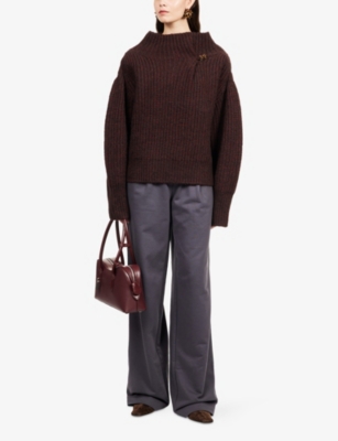 Dries Van Noten Womens Wine Teubina Embellished Ribbed Knitted Jumper In Burgundy