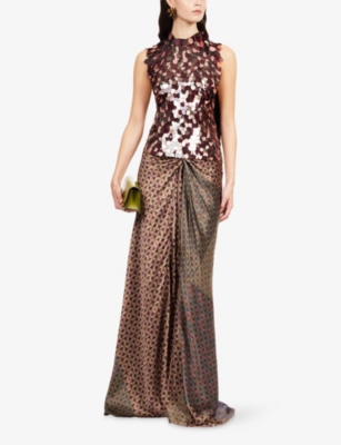 Dries Van Noten Womens Dessin B Smila Patterned Silk Maxi Skirt In Multi