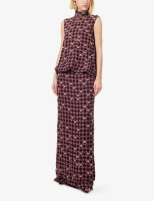 DRIES VAN NOTEN: Embellished High-Neck Woven Midi Dress