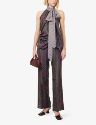 DRIES VAN NOTEN: Halterneck Printed Stretch-Woven Top