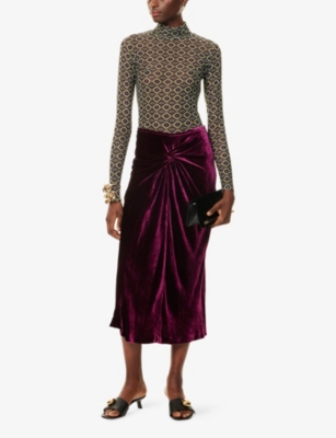 Dries Van Noten Womens Violet Velvet Twisted Woven Midi Skirt In Purple