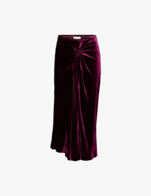 Dries Van Noten Womens Violet Velvet Twisted Woven Midi Skirt In Purple