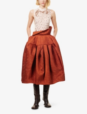DRIES VAN NOTEN: Pleated High-Waist Woven Midi Skirt