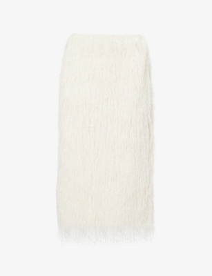 DRIES VAN NOTEN: Fringed High-Waist Woven Midi Skirt