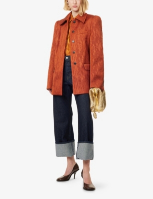Dries Van Noten Womens Rust Puffed-shoulders Textured Woven Jacket In Brown