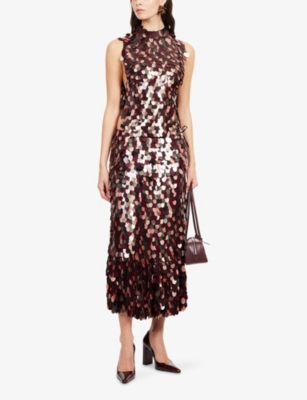 Dries Van Noten Textured Wrap Skirt With Herringbone Sequins In Burgundy