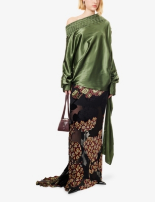 DRIES VAN NOTEN: Devoré Asymmetric Woven Midi Skirt