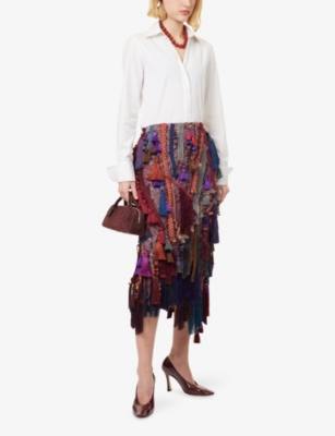 DRIES VAN NOTEN: Embellished Jacquard Woven Midi Skirt