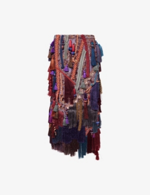 DRIES VAN NOTEN: Embellished Jacquard Woven Midi Skirt