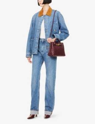 Bottega Veneta Suede-trimmed High-rise Straight-leg Organic Jeans In Blue