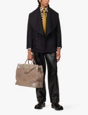 Bottega Veneta Womens Black Shawl-lapel Short Wool Coat In Black