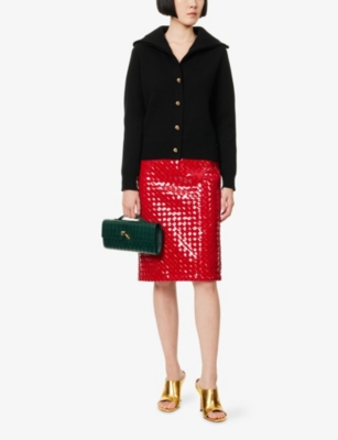 Bottega Veneta Womens Madder Intrecciato Leather Midi Skirt In Red