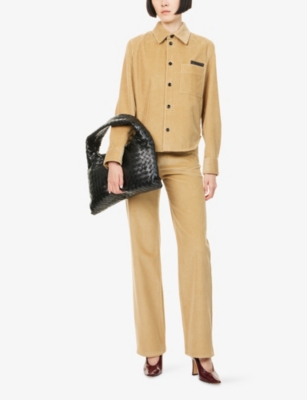 Bottega Veneta Womens Pale Oak Corduroy Curved-hem Cotton Shirt In Yellow