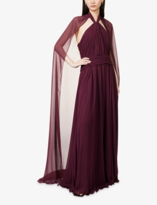 Genny Womens Rhododendron Halter-neck Sleeveless Chiffon Gown In Red