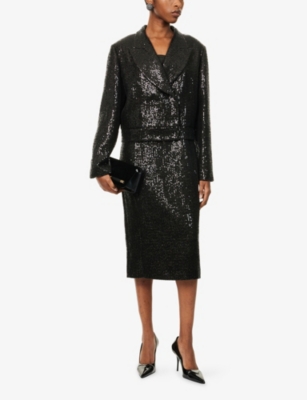 Genny Womens Black Sequin Cropped Tween Woven Blazer In Black