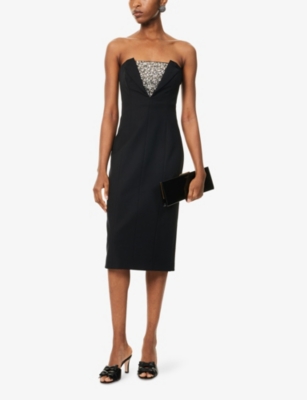 GENNY: Rhinestone-Mesh Bodice Woven Maxi Dress