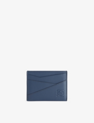 Loewe Mens Indigo Dye Puzzle Edge Plain Leather Cardholder In Purple