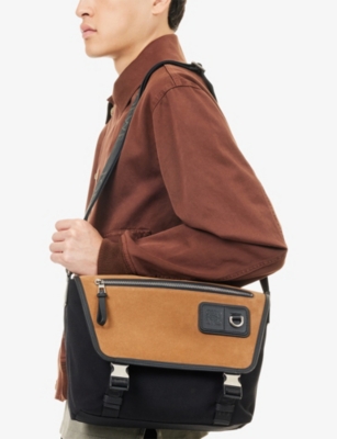 Loewe Mens Black/dark Gold Messenger Medium Cotton Shoulder Bag In Multi