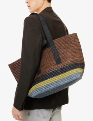 Loewe Men Fold Rafia Tote Bag In Multi