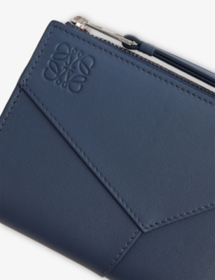 Loewe Mens Indigo Dye Puzzle Edge Slim Compact Leather Wallet In Blue