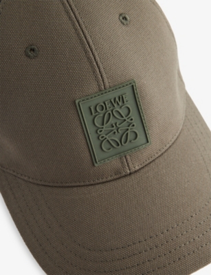 Loewe Mens Khaki Green Branded-patch Cotton-canvas Cap In Green