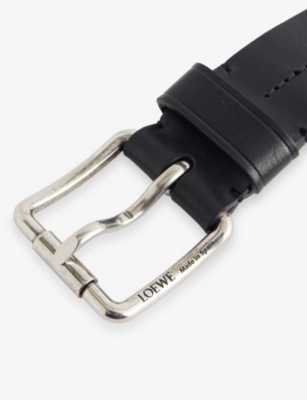 Loewe Mens Black/vintage Palladium Roller Curve Leather Belt In Black