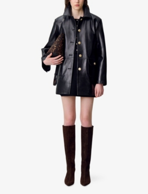 Claudie Pierlot Womens Black Button-down Relaxed-fit Leather Jacket In Black