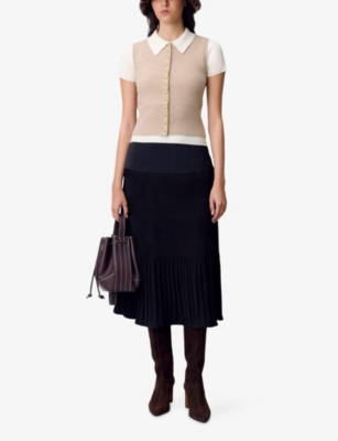 Claudie Pierlot Womens Black Two-tone Pleated Woven Midi Skirt In Black