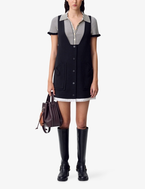 Sleeveless Lace-Trim Stretch-Woven Pinafore Dress